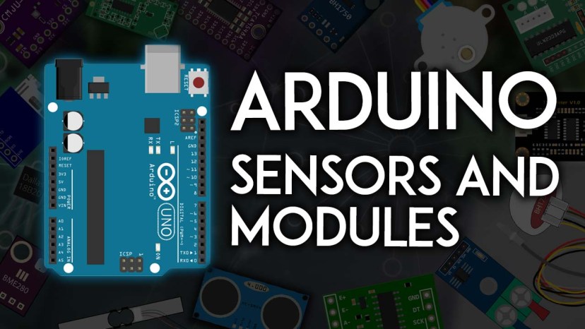 Collage of common Arduino sensors and modules covered in this guide